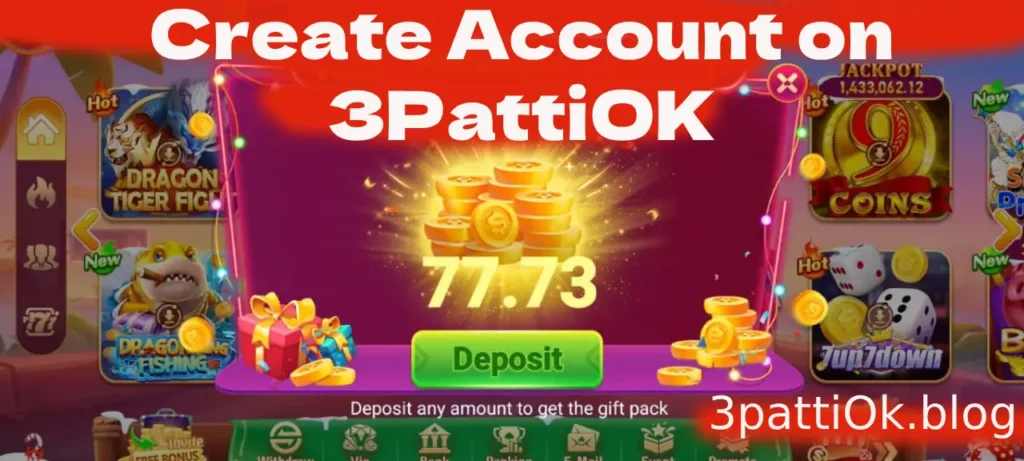 3PattiOK game rewards and bonus coins displayed in app interface