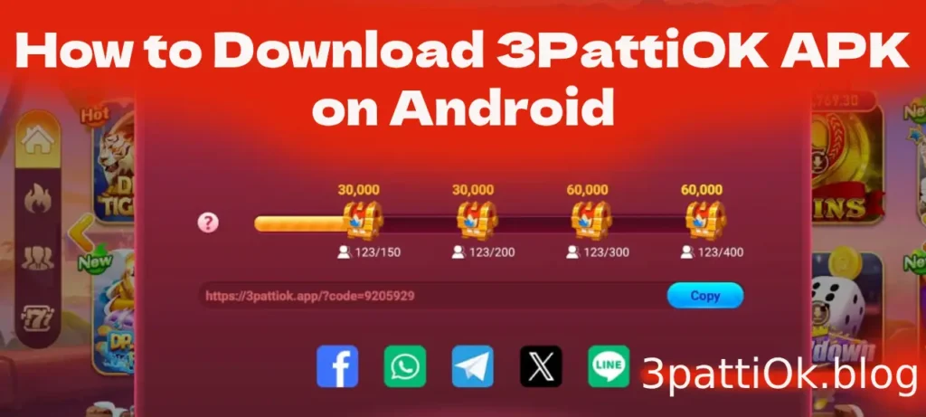 3PattiOK mobile app dashboard displaying card games and wallet options